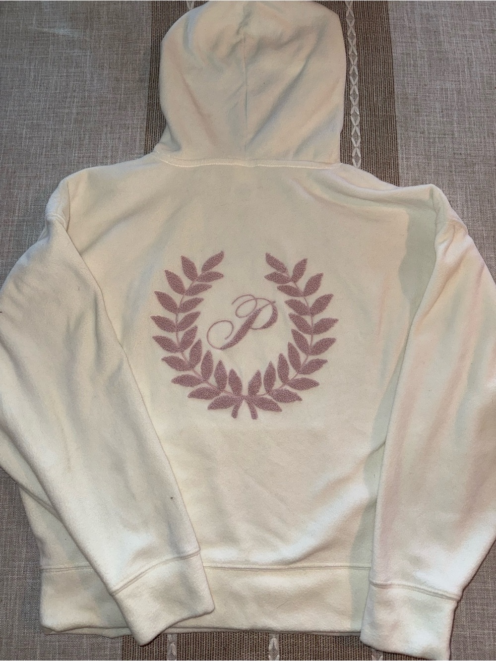 PINK Victoria's Secret Cream Fleece Hoodie with Pink Laurel Wreath
